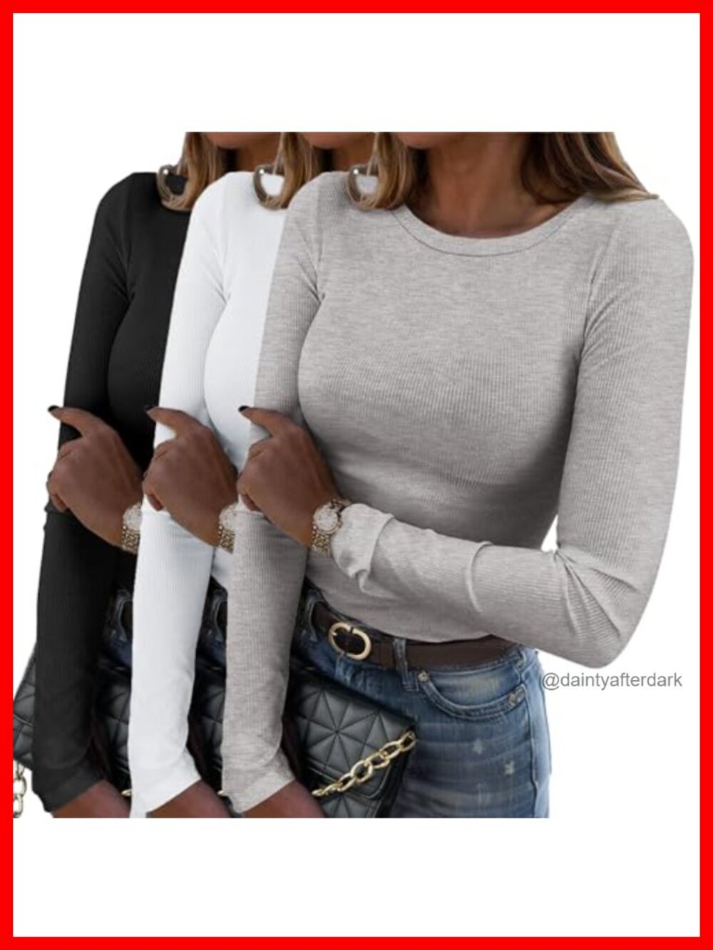 Ribbed Long Sleeve Slim Fit Crewneck Top Stretch Basic Tee